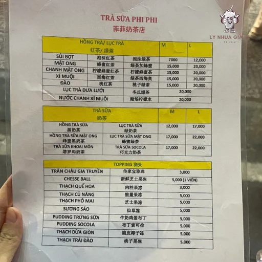 Review menu trà sữa Phi Phi: Trà sữa 7K có chất lượng không? - Ly Nhựa Giá Rẻ TP.HCM